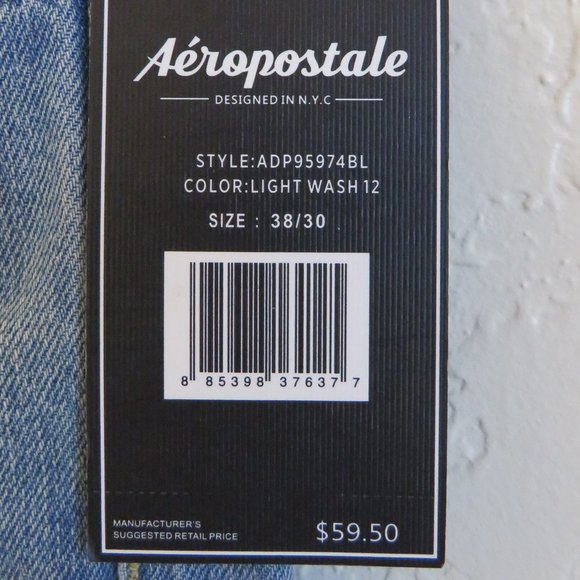 Aeropostale* Men's Classic Slim Boot Light Wash Zipper/Button Jeans~ Size 38/30 - Picture 4 of 14